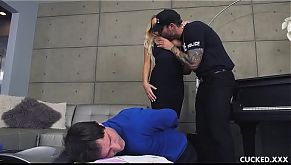 Big Tit Babe's Cucked Husband Gets Arrested, but Her Pussy Saves Him