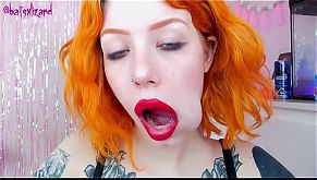 Ginger slut huge cock mouth destroy uglyface ASMR blowjob red lipstick